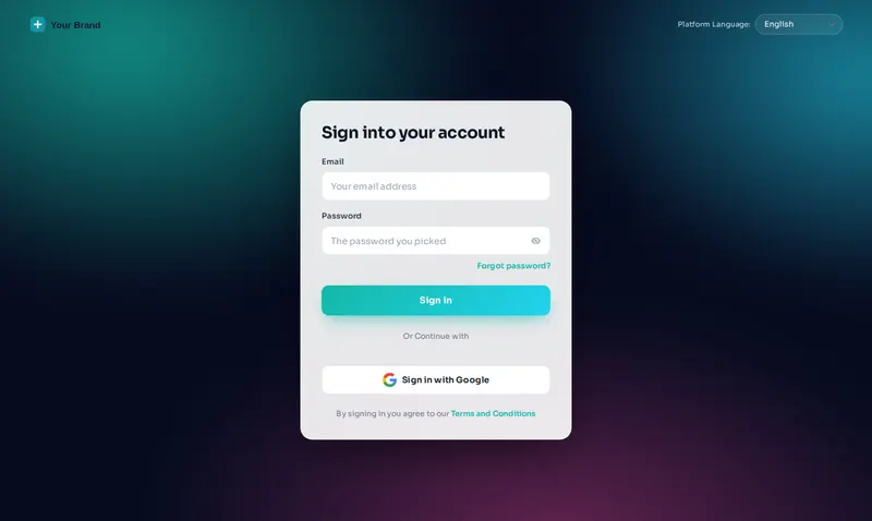 The Aurora login design: drifting colour glow behind a glass sign-in card.