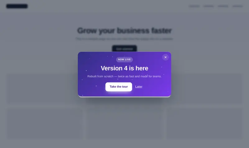 A product launch popup entering with a 3D cube effect on a website.